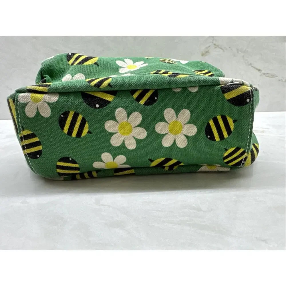 Bungalow 360 Adult Mini Green Backpack Bumblebees Flowers Durable Cotton Canvas